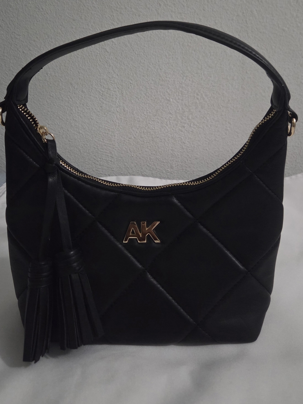 Anne Klein Black Quilted Shoulder Bag with Tassel